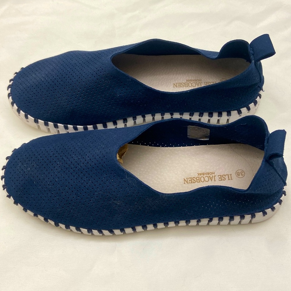 Ilse Jacobsen Hornbak navy slip open comfort shoes size 38/8